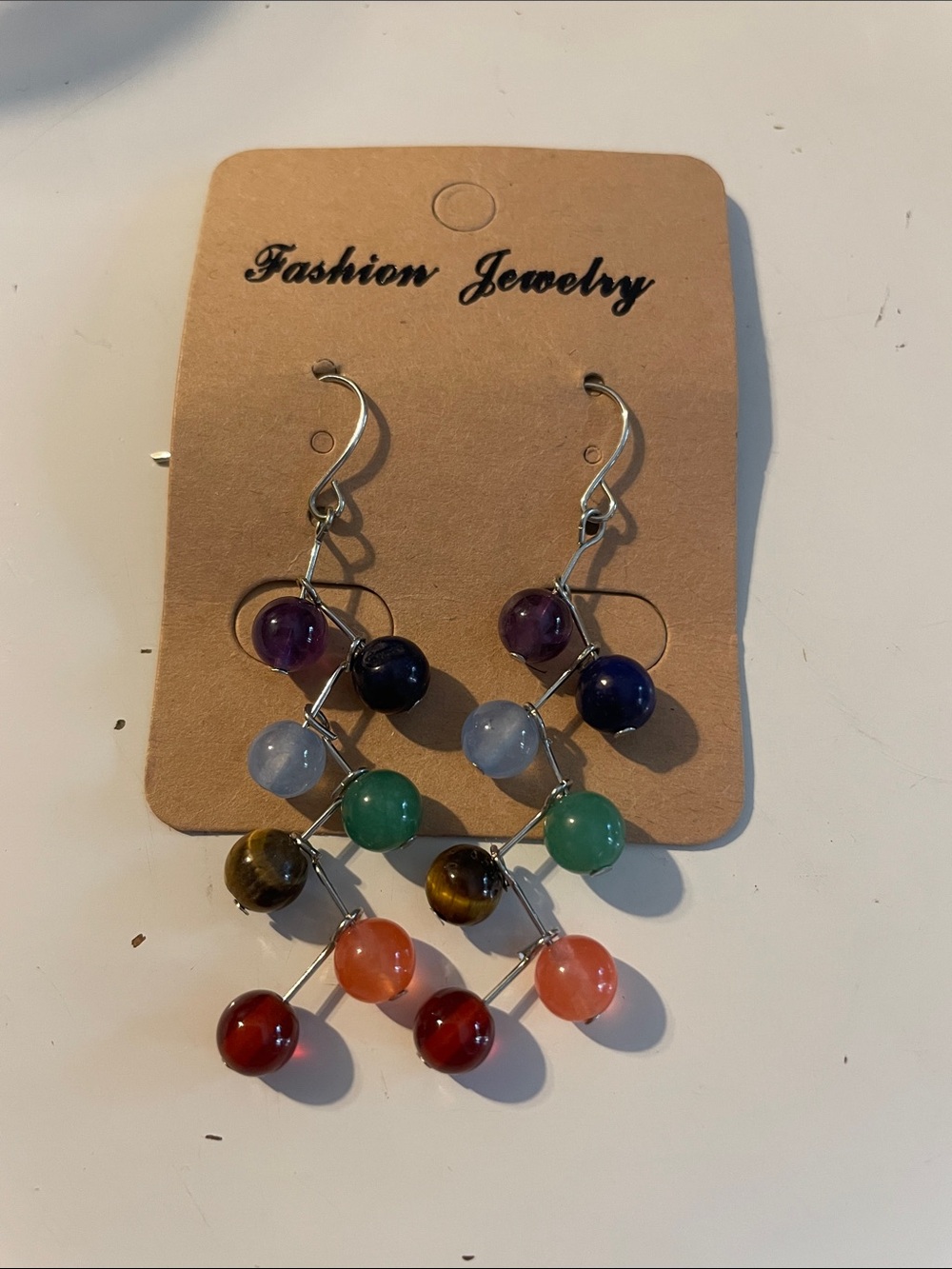 Fashion Jewelry Rainbow Polished Gemstone Beaded Cascade Earrings